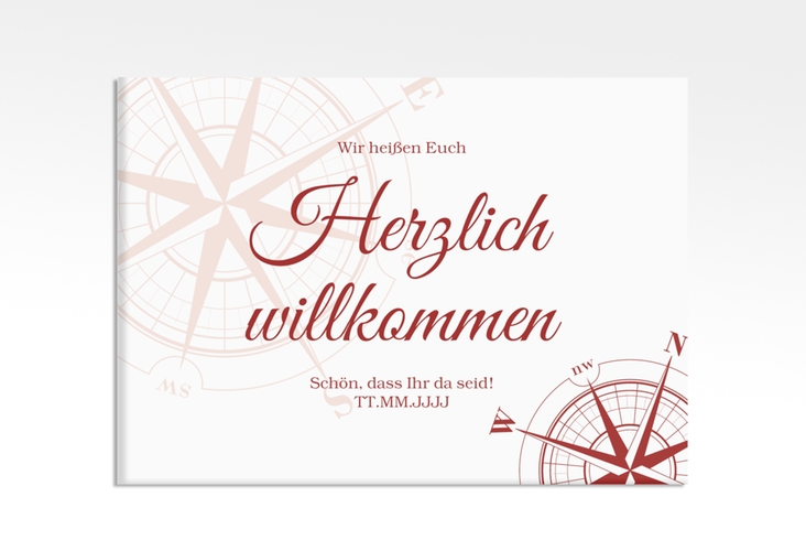 Willkommensschild Leinwand Windrose 70 x 50 cm Leinwand rot