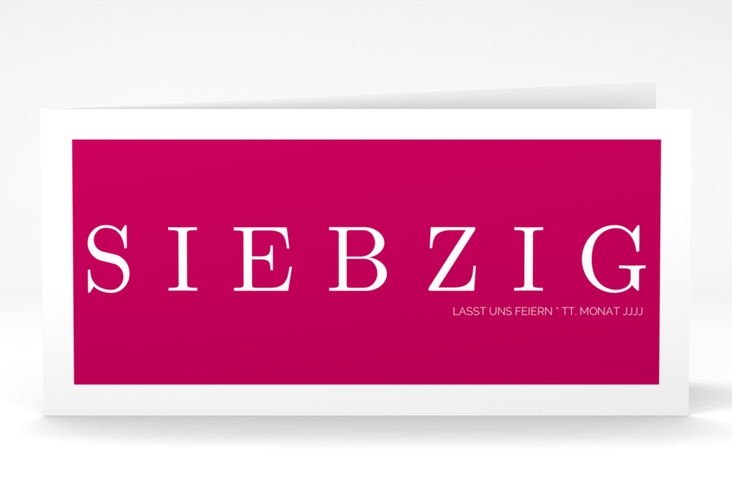 Einladung 70. Geburtstag Schlicht lange Klappkarte quer pink hochglanz