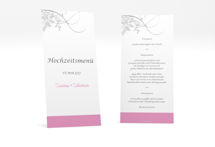 Menükarte Hochzeit "Florenz" lange Karte hoch rosa