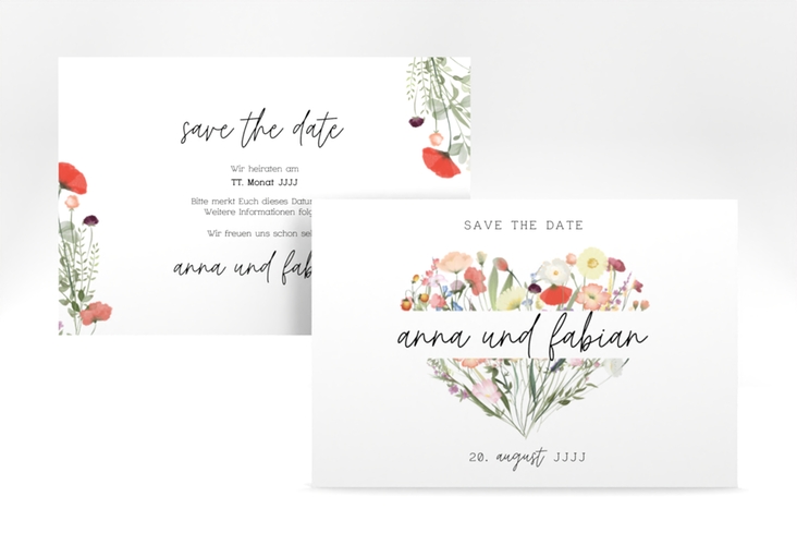 Save the Date-Karte Wildblumenherz A6 Karte quer bunt hochglanz