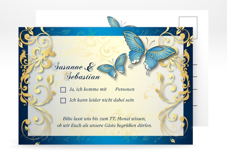 Antwortkarte Hochzeit "Toulouse" A6 Postkarte blau