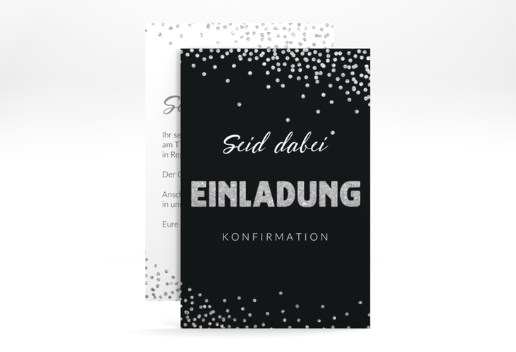 Konfirmationseinladung Glow A6 Karte hoch grau hochglanz