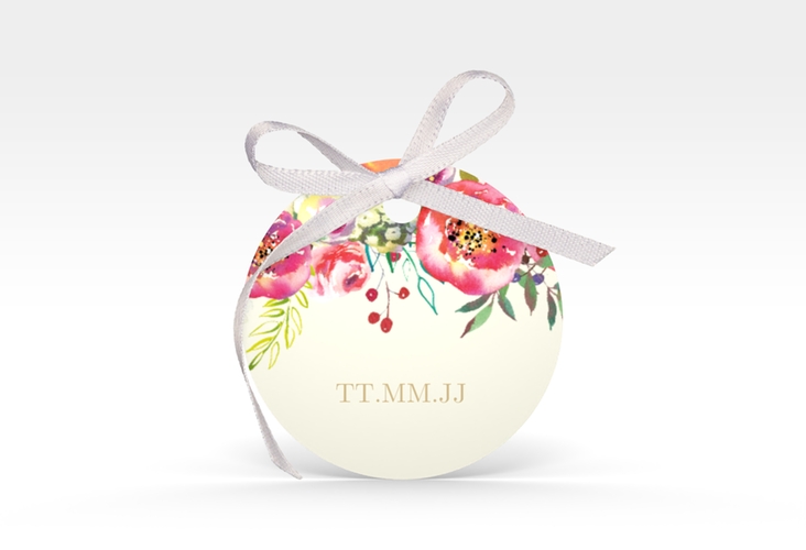 Geschenkanhänger Hochzeit Flowerbomb Geschenkanhänger, rund beige
