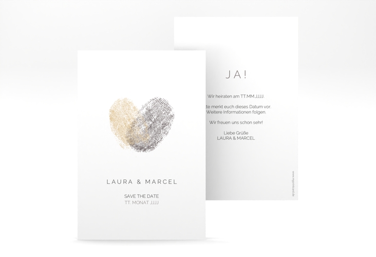 Save the Date-Karte Fingerprint A6 Karte hoch beige schlicht mit Fingerabdruck-Motiv