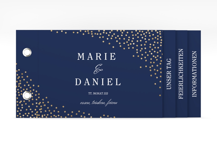 Hochzeitseinladung Glitter Booklet blau hochglanz