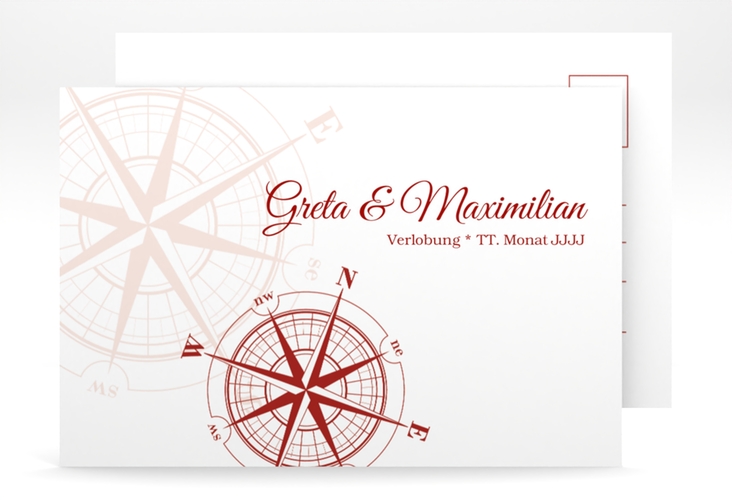 Verlobungskarte Hochzeit Windrose A6 Postkarte rot