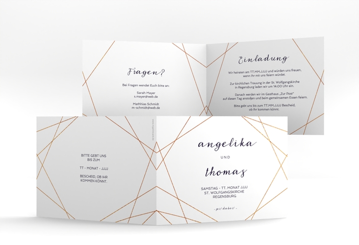 Hochzeitseinladung Asymmetry A6 Klappkarte quer weiss