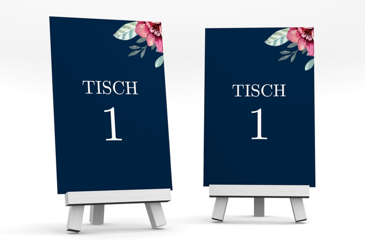 Tischnummer Hochzeit Blooming Tischaufsteller blau