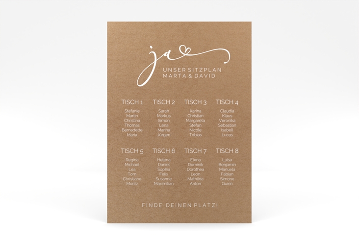 Sitzplan Poster Hochzeit Jawort 50 x 70 cm Poster Kraftpapier modern minimalistisch mit veredelter Aufschrift