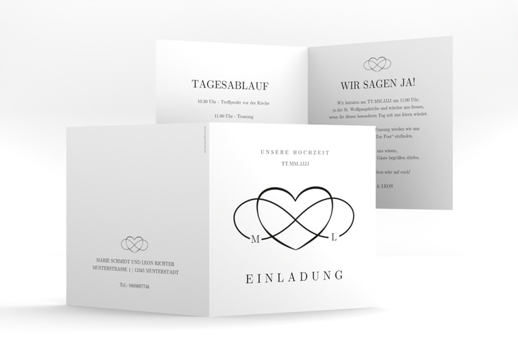 Hochzeitseinladung Infinity quadr. Klappkarte schwarz