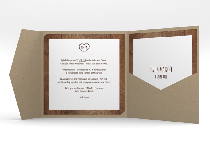 Hochzeitseinladung Wood Pocketfold braun