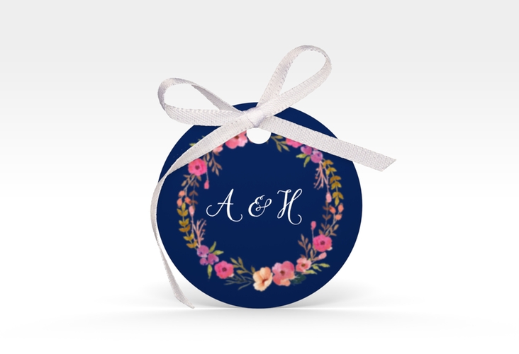 Geschenkanhänger Hochzeit Fiore Geschenkanhänger, rund blau