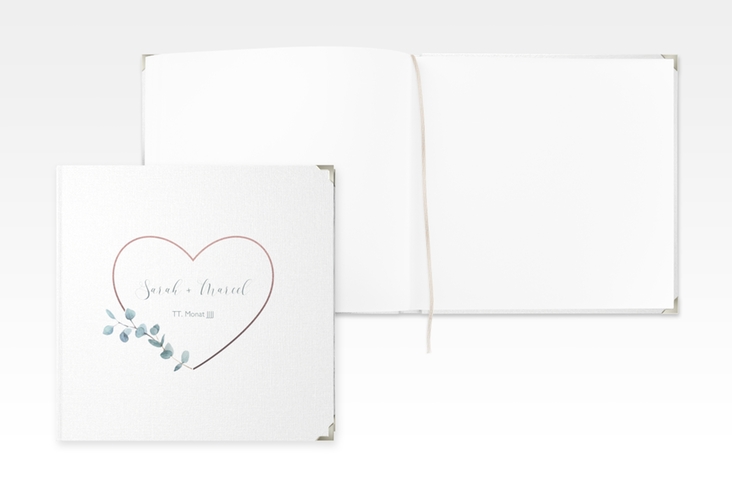 Gästebuch Selection Hochzeit Greenheart Leinen-Hardcover rosa mit elegantem Herz und Eukalyptus-Zweig