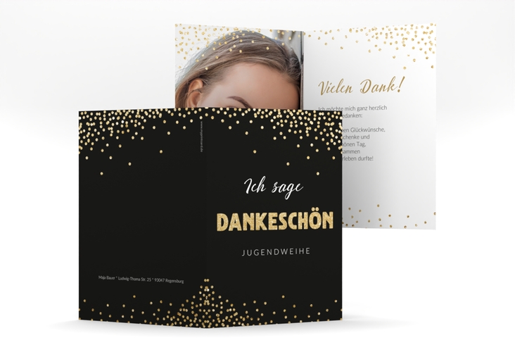 Danksagung Jugendweihe Glimmer A6 Klappkarte hoch gold hochglanz