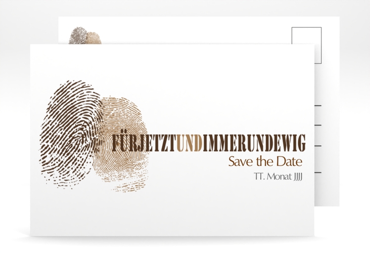 Save the Date-Postkarte Messina A6 Postkarte braun mit Fingerabdrücken