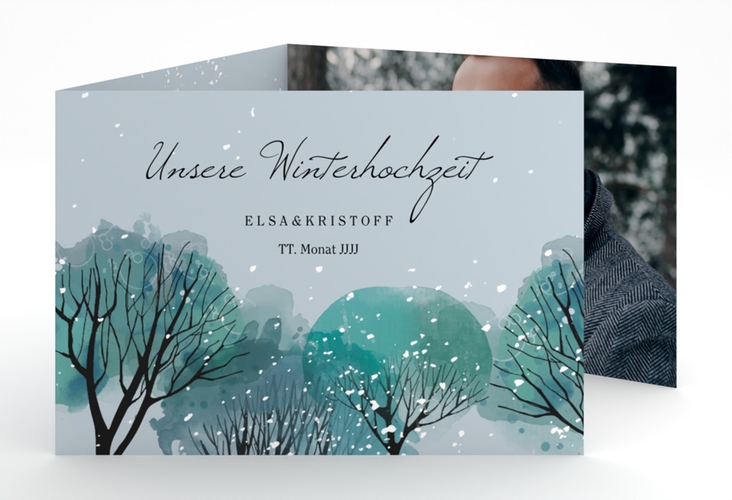 Hochzeitseinladung Winterhochzeit A6 Doppel-Klappkarte blau