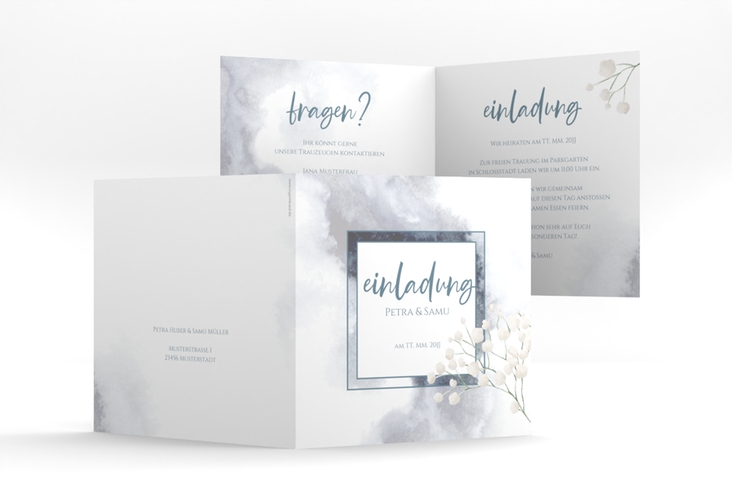 Hochzeitseinladung Winter quadr. Klappkarte mit Schleierkraut