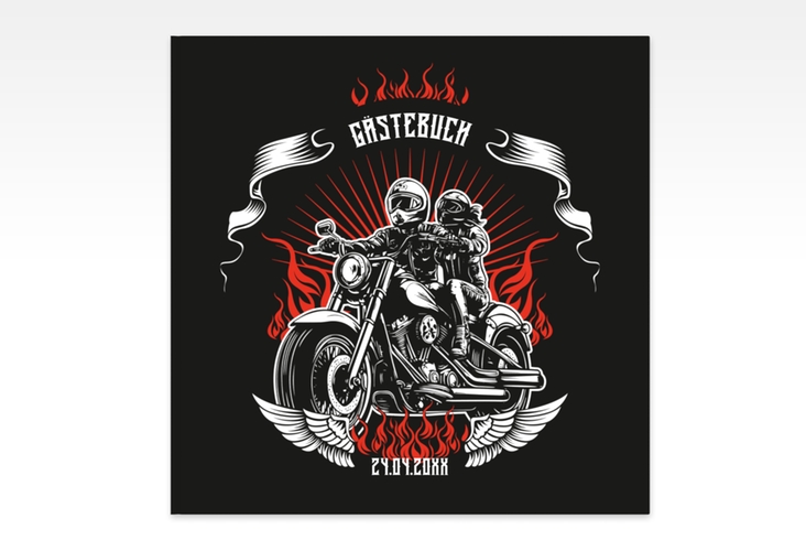 Gästebuch Creation Biker 20 x 20 cm, Hardcover mit Rocker-Paar auf Motorrad