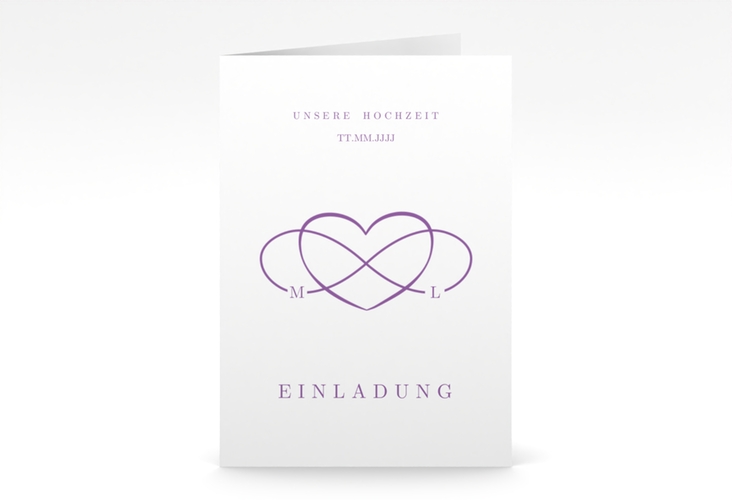 Einladungskarte Hochzeit Infinity A6 Klappkarte hoch lila