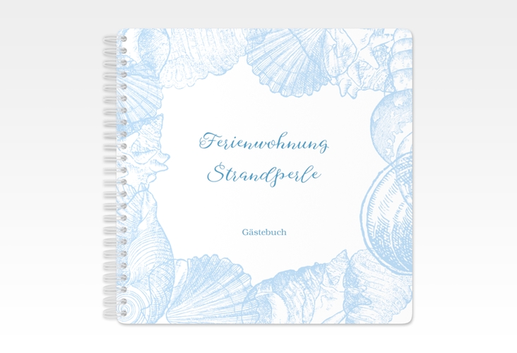 Gästebuch Ferienwohnung Strandperle Ringbindung blau mit Muscheln
