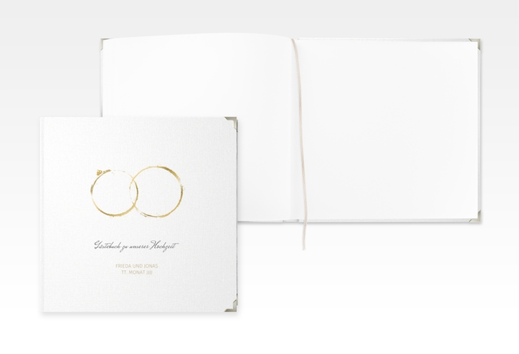 Gästebuch Selection Hochzeit Trauringe Leinen-Hardcover gold minimalistisch gestaltet mit zwei Eheringen