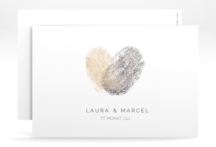 Save the Date-Karte Fingerprint A6 Karte quer beige schlicht mit Fingerabdruck-Motiv