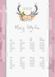 Sitzplan Poster Hochzeit Heimatjuwel 50 x 70 cm Poster rosa mit Hirschgeweih und Holz-Hintergrund