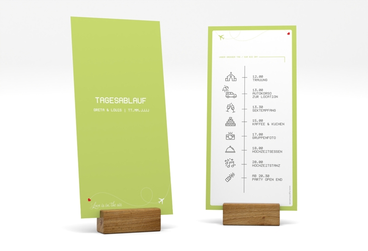 Tagesablauf Hochzeit Weddingpass lange Karte hoch gruen