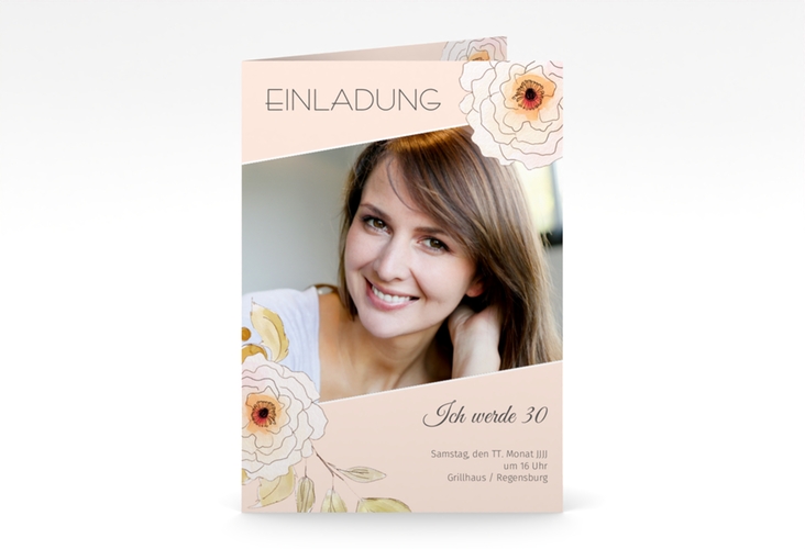 Einladung 30. Geburtstag Fleur A6 Klappkarte hoch