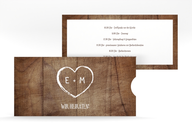 Hochzeitseinladung Wood Einsteckkarte braun