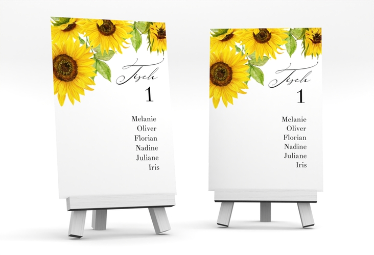 Tischaufsteller Hochzeit Sonnenblume Tischaufsteller weiss