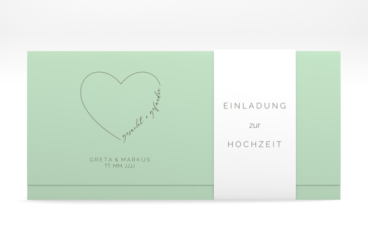 Hochzeitseinladung Lebenstraum Wickelfalzkarte + Banderole mint