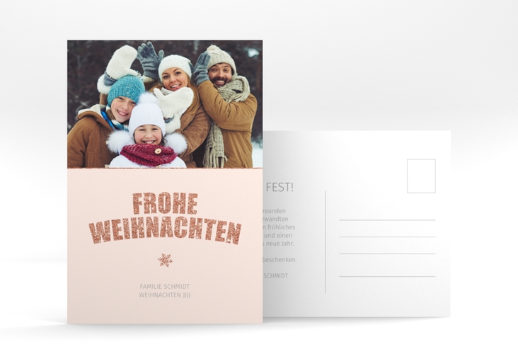 Weihnachtskarte Festtag A6 Postkarte rosa hochglanz zum selbst Gestalten mit Foto