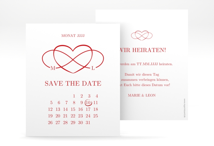 Save the Date-Kalenderblatt Infinity Kalenderblatt-Karte rot