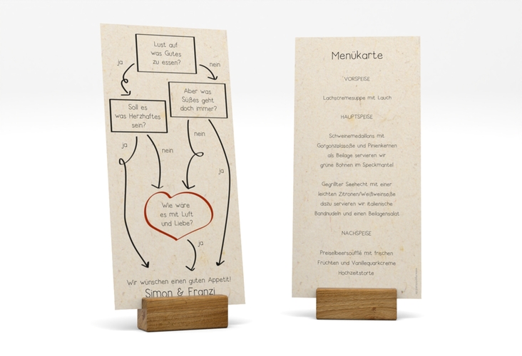 Menükarte Hochzeit Entscheidung lange Karte hoch