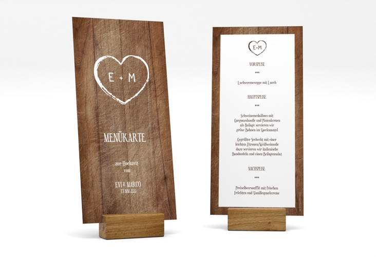 Menükarte Hochzeit Wood lange Karte hoch