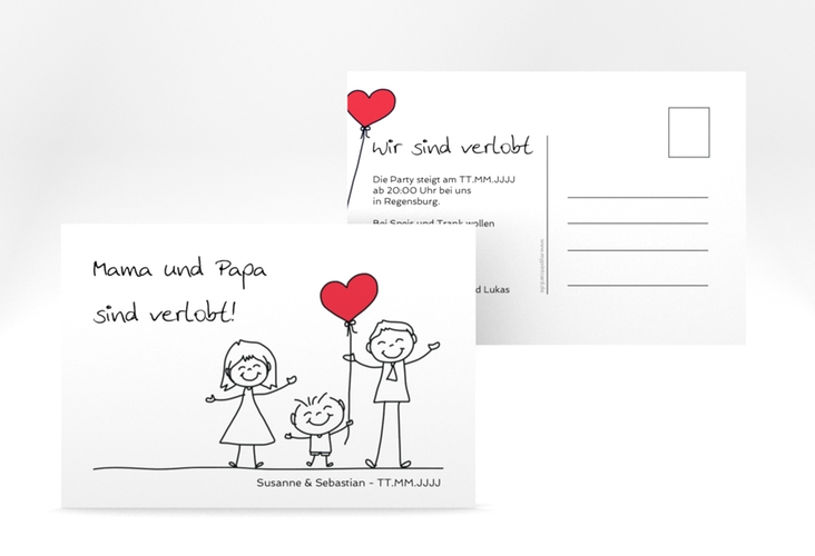 Verlobungskarte Hochzeit Family A6 Postkarte weiss