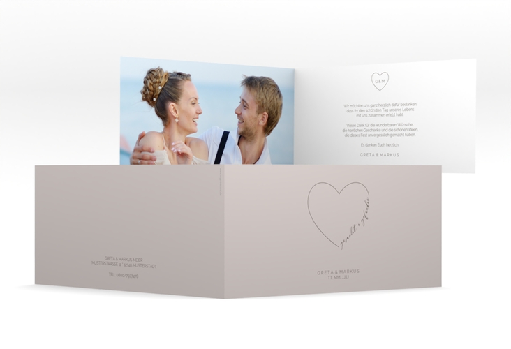 Danksagungskarte Hochzeit Lebenstraum lange Klappkarte quer grau hochglanz