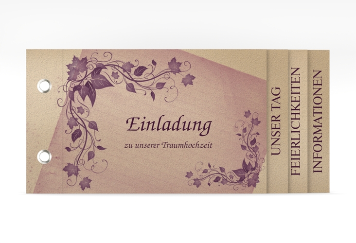 Hochzeitseinladung Erfurt Booklet hochglanz mit Weinranken in Violett