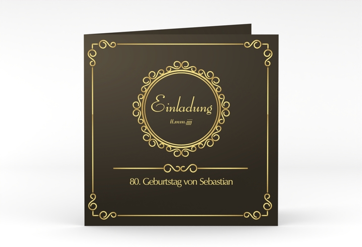 Einladung 80. Geburtstag Bert/Berta quadr. Klappkarte braun