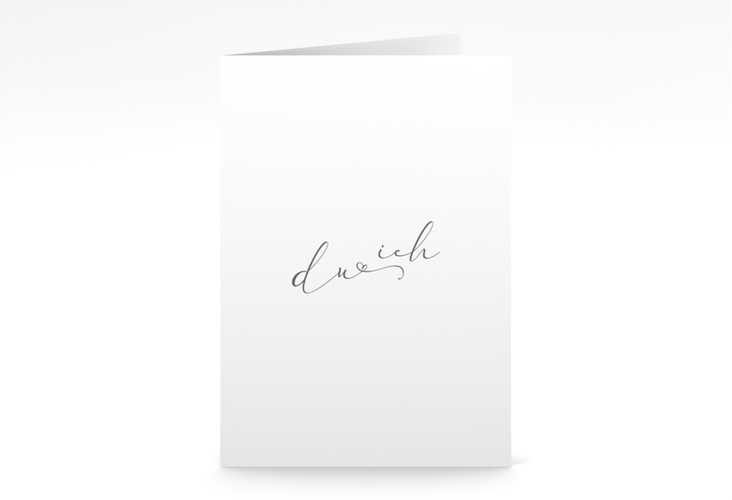 Menükarte Hochzeit Zweisamkeit A5 Klappkarte hoch weiss im minimalistischen Stil mit Aufschrift du & ich