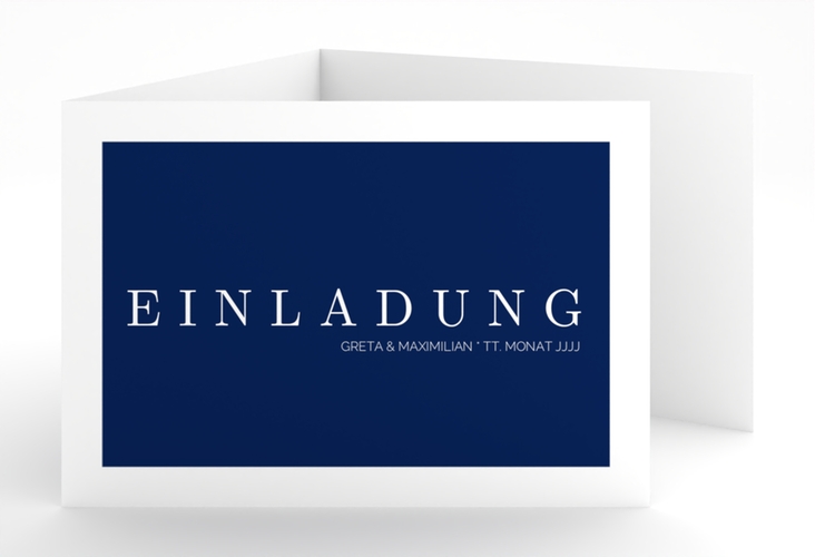 Hochzeitseinladung Simply A6 Doppel-Klappkarte blau hochglanz
