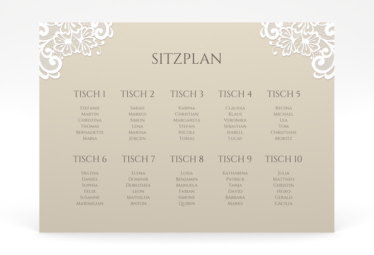 Sitzplan Poster Hochzeit Vintage 70 x 50 cm Poster beige mit floraler Spitze