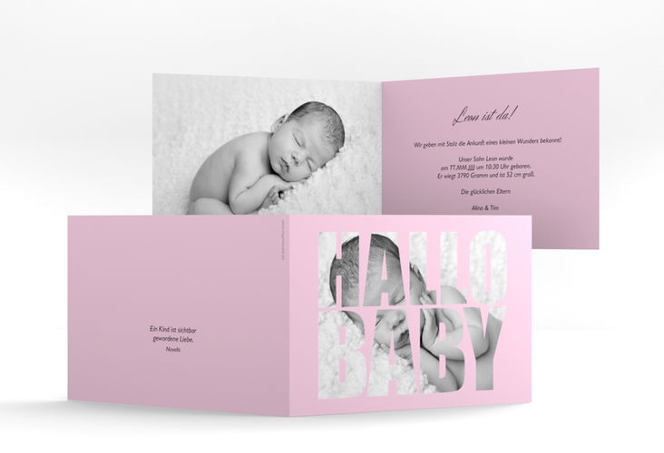 Geburtskarte Wunderlich A6 Klappkarte quer rosa hochglanz