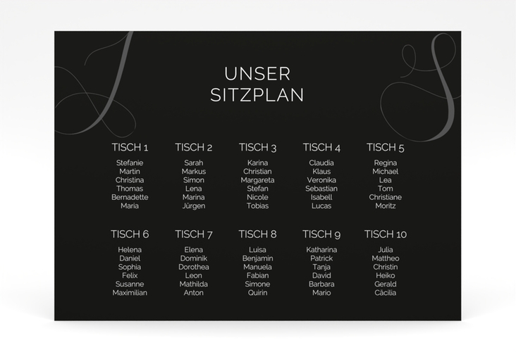 Sitzplan Poster Hochzeit Eheschließung 70 x 50 cm Poster schwarz