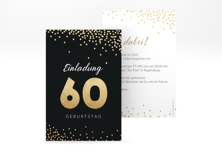 Einladung 60. Geburtstag Glitzer A6 Karte hoch gold