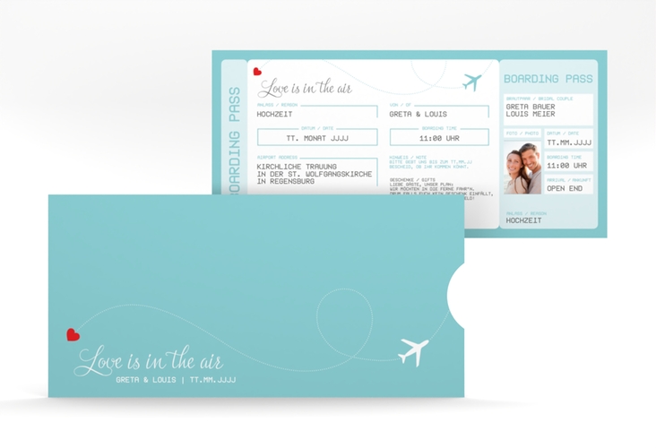 Hochzeitseinladung Weddingpass Einsteckkarte blau hochglanz