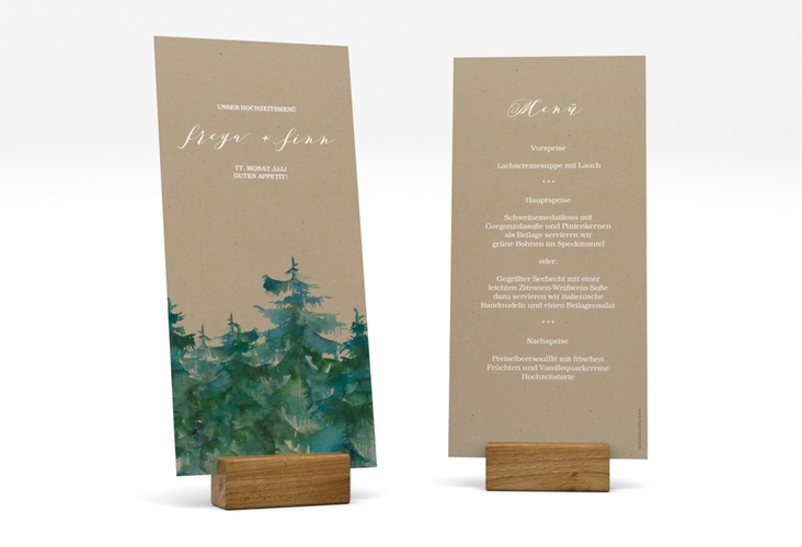 Menükarte Hochzeit Evergreen lange Karte hoch Kraftpapier