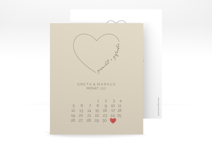 Save the Date-Kalenderblatt Lebenstraum Kalenderblatt-Karte beige hochglanz
