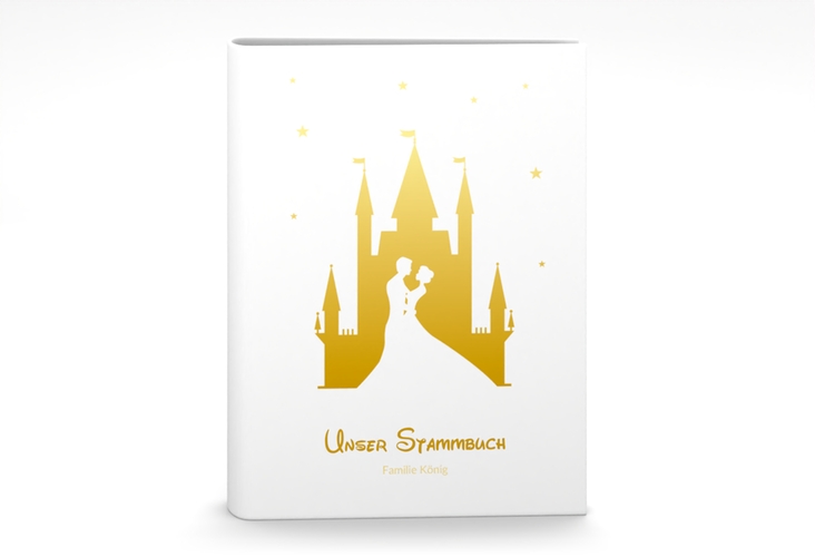 Stammbuch A5 Castle Stammbuch A5 gold mit Silhouette von Märchenschloss mit Prinz und Prinzessin